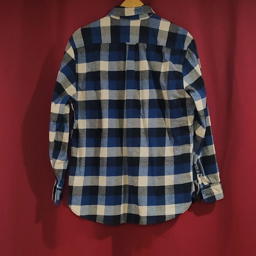 Plaid Flannel Shirt Jacket VTG JACHS 00s Blue Buffalo Shadow Plaid - Large - Picture 4 of 9